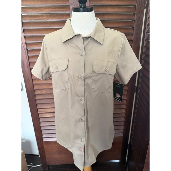 Dickies Tops - Dickies Women 574F Flex Work Shirt Khaki Desert Sand Short Sleeve Med